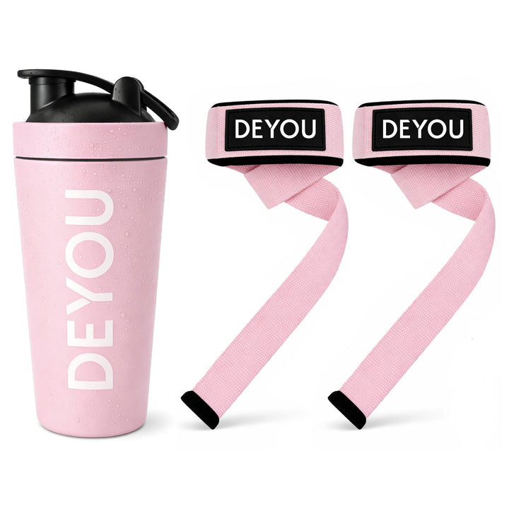 DEYOU Bundle – Edelstahl Shaker 750 ml + Zughilfen mit Polsterung & Meshbag – BPA-frei, Auslaufsiche
