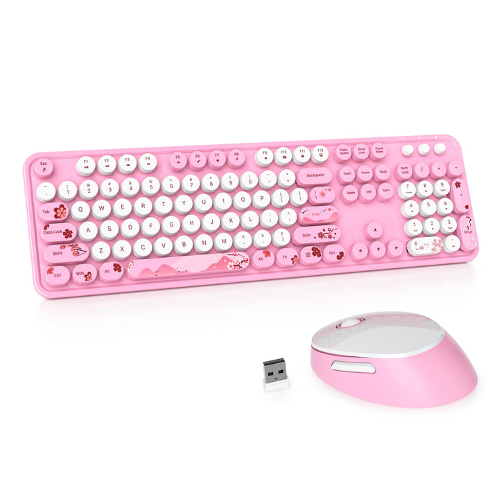 SOLIDEE kabellose Tastatur- und Maus-Kombination,Retro-Schreibmaschinen-Tastatur,2.4GHz runde Tasten