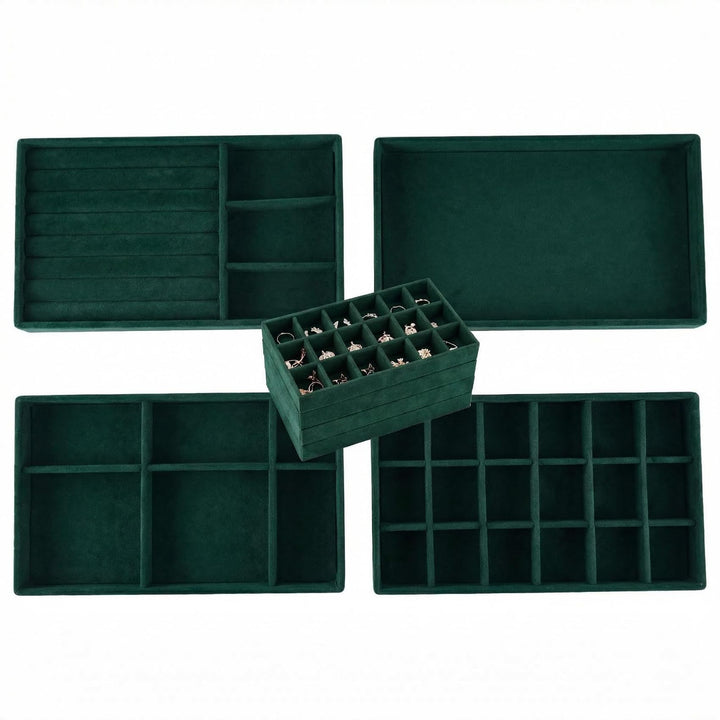 Schmuck-Schubladeneinsätze für Schubladen, Samt-Schmuckaufbewahrung, stapelbar, flach, stapelbar, Vi