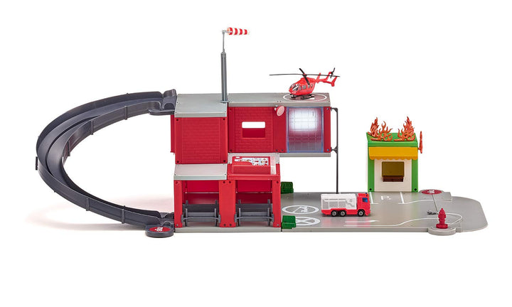 siku 5508, Feuerwache, Rot, Kunststoff, Mit Licht- und Soundeffekten, Inkl. Feuerwehrauto, Hubschrau