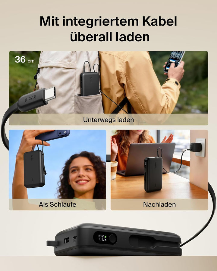 Belkin UltraCharge 20000mAh Power Bank, USB-C-Kabel und Anzeige – Schwarz, Schwarz