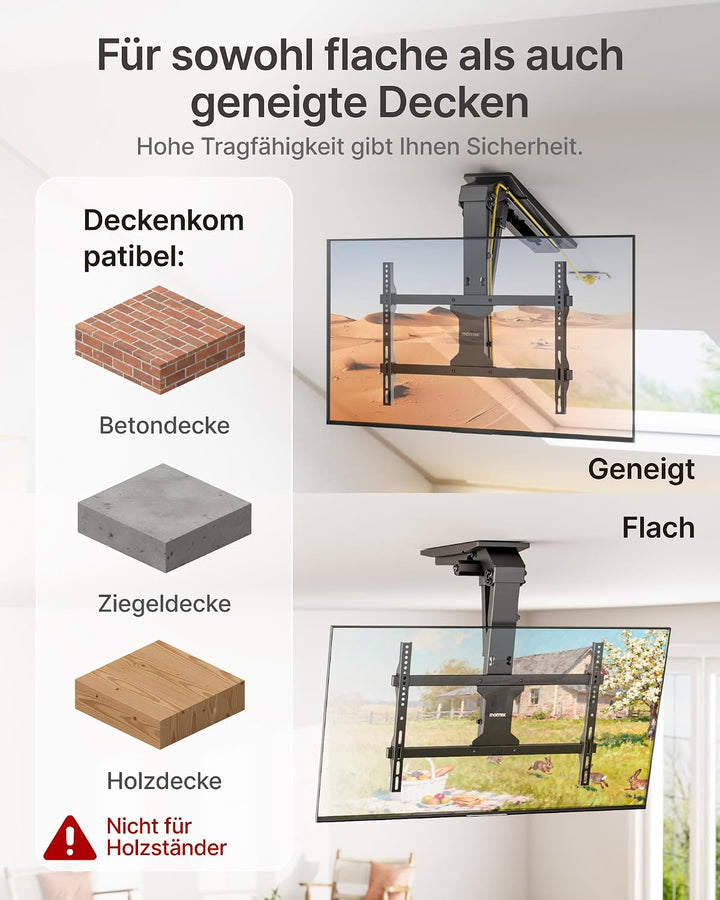 monTEK TV Deckenhalterung Elektrisch für 37-75 Zoll Fernseher, Elektrische TV Halterung Motorisiert