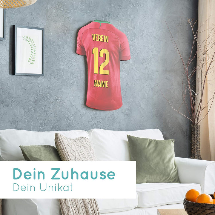 Elbeffekt Trikotlampe für Portugal Fans aus Holz - personalisierbares Geschenk - schenke Dein indivi