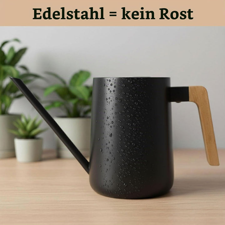 HB Design Co. Giesskanne für den Innenbereich mit langem Auslauf – 1000 ml Schwarze Giesskanne für Z