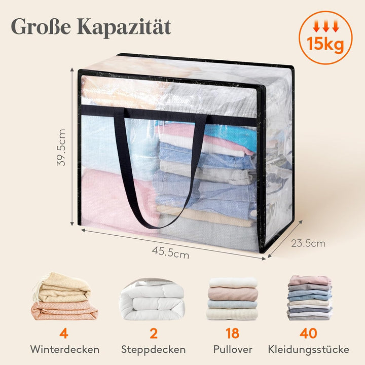 Lifewit 3er-Pack Klare Kleideraufbewahrungstaschen, 40L Bettdecken-Aufbewahrungsbeutel mit Reissvers