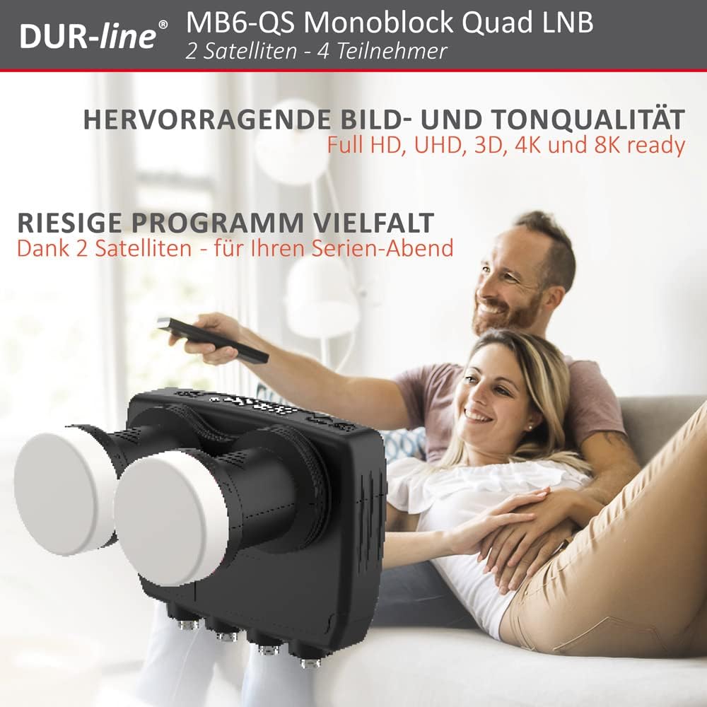 DUR-line 6° Monoblock Quad LNB - Astra 19,2°E + Hotbird 13°E - 4 Teilnehmer & 2 Satelliten (MB6-QS)