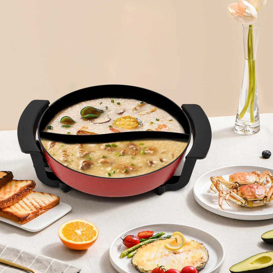 Hot Pot Elektrisch Hotpot Topf Kochtopf mit Teiler Glasdeckel 6L Chinesischer Kochtopf 1360W Chinesi
