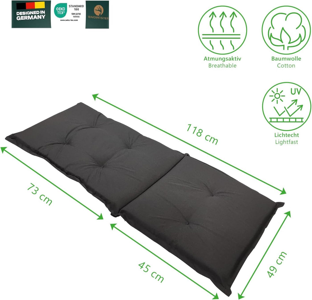 DILUMA Hochlehner Auflage für Gartenstühle 120x50 cm Karo Grau-Weiss - 6 cm Starke Stuhlauflage mit