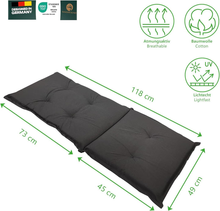 DILUMA Hochlehner Auflage für Gartenstühle 120x50 cm Karo Grau-Weiss - 6 cm Starke Stuhlauflage mit
