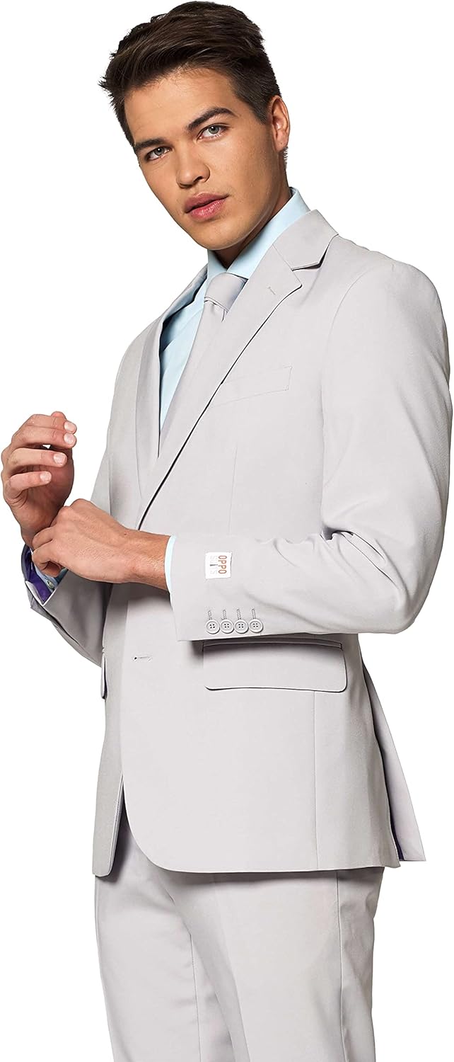 OppoSuits Modisch Party Einfarbige Anzüge für Herren - Mit Jackett, Hose und Krawatte 50 Groovy Grey