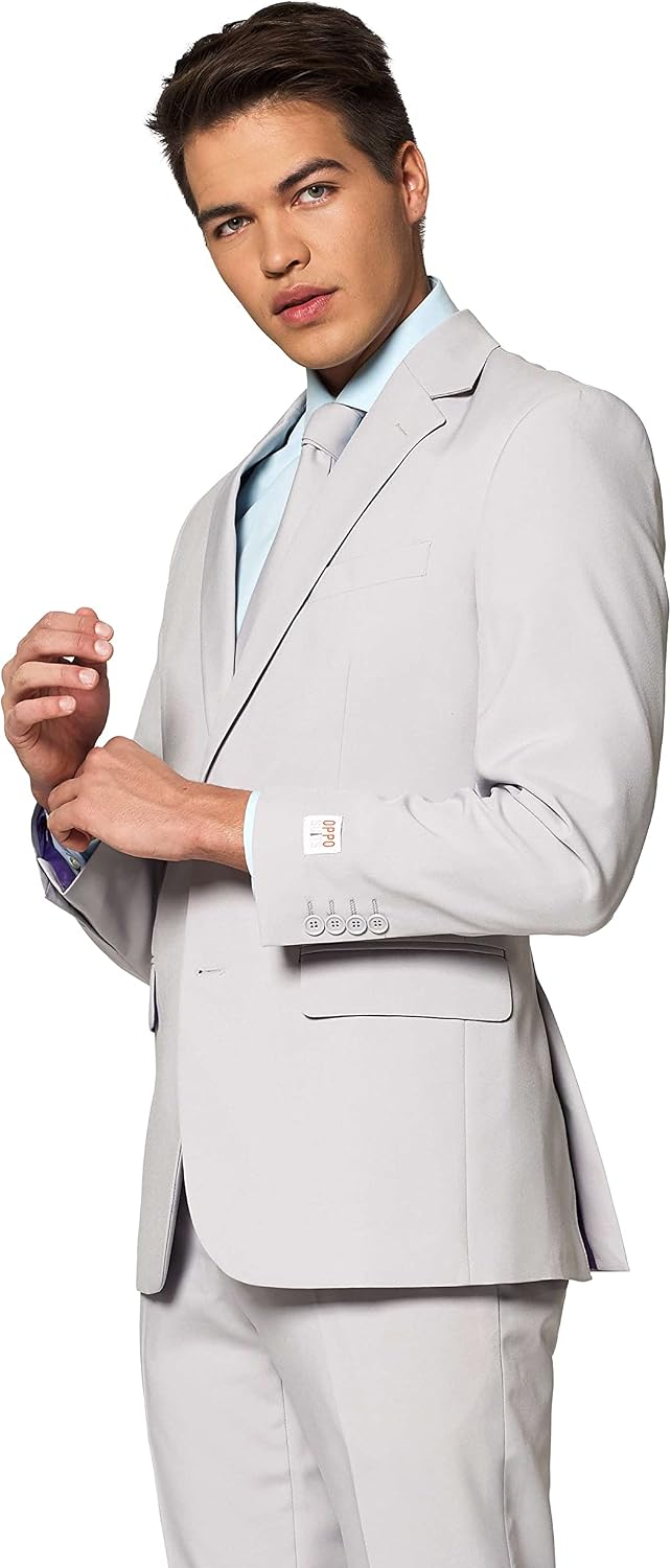 OppoSuits Modisch Party Einfarbige Anzüge für Herren - Mit Jackett, Hose und Krawatte 46 Groovy Grey
