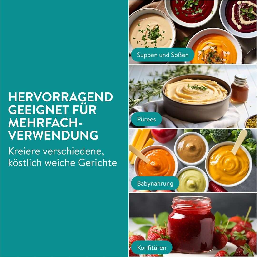 Navaris Passiergerät aus Edelstahl mit 3x Siebeinsatz - Passiermühle für Suppe Marmelade Baby Brei S