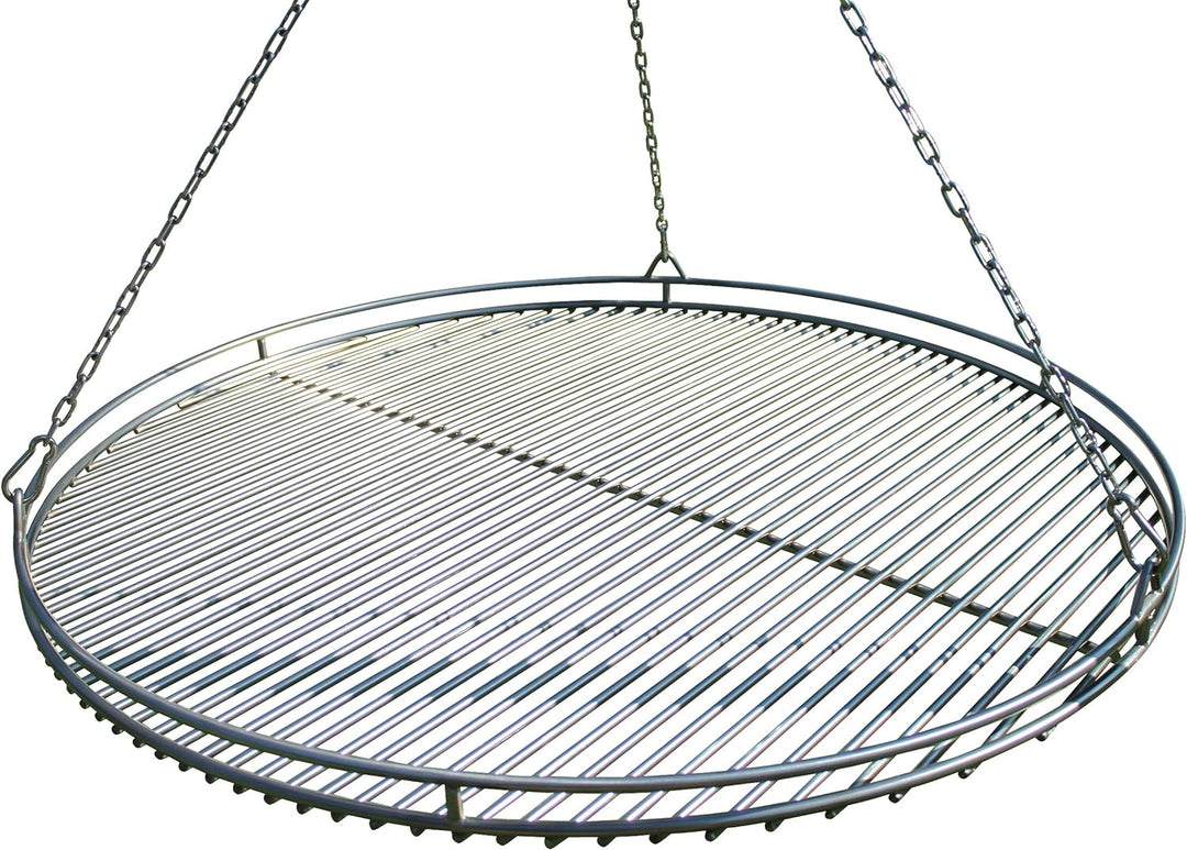 VEIKIN DESIGN Edelstahl Grillrost Ø 90 cm mit Reling und Kettensatz, Grillrost Rund für Schwenkgrill