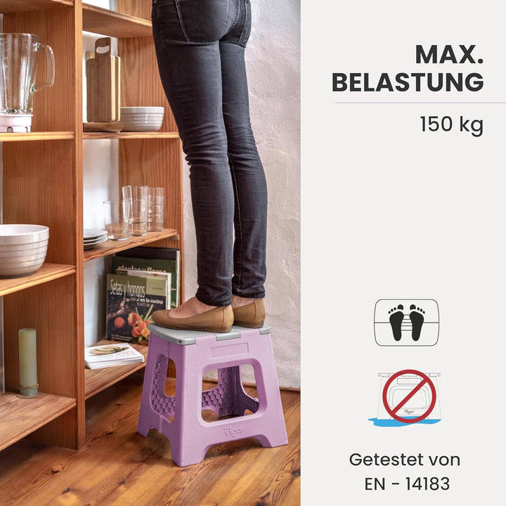 Vigar Kompakte Tritthocker Klappbar für Erwachsene, 32 cm, Klapphocker Faltbar 150 kg rutschfest, Le