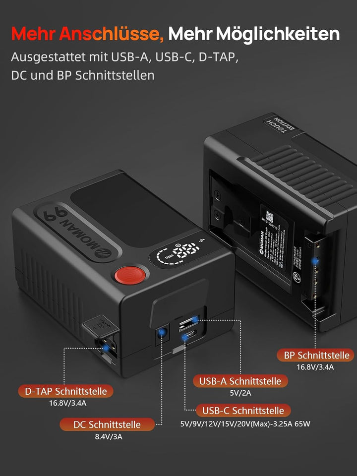 V Mount Akku, Moman Power 99 Touch Mini V-Lock Batterie 99Wh/6900mAh mit Berührungstaste&LED Bildsch