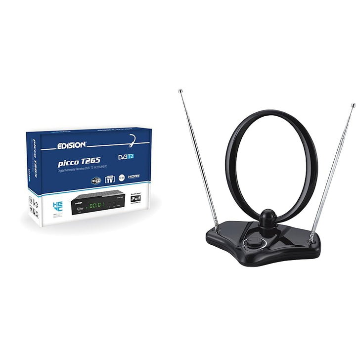 EDISION Picco T265 Full HD H.265 HEVC terrestrischer FTA Receiver T2 &amp; Vantage VTA74 Zimmerantenne D