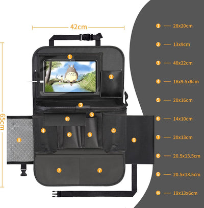 ERWEY Auto Organizer Kinder Rückenlehnenschutz mit Faltbar Tisch, Rücksitz Organizer mit 12 Zoll Pad