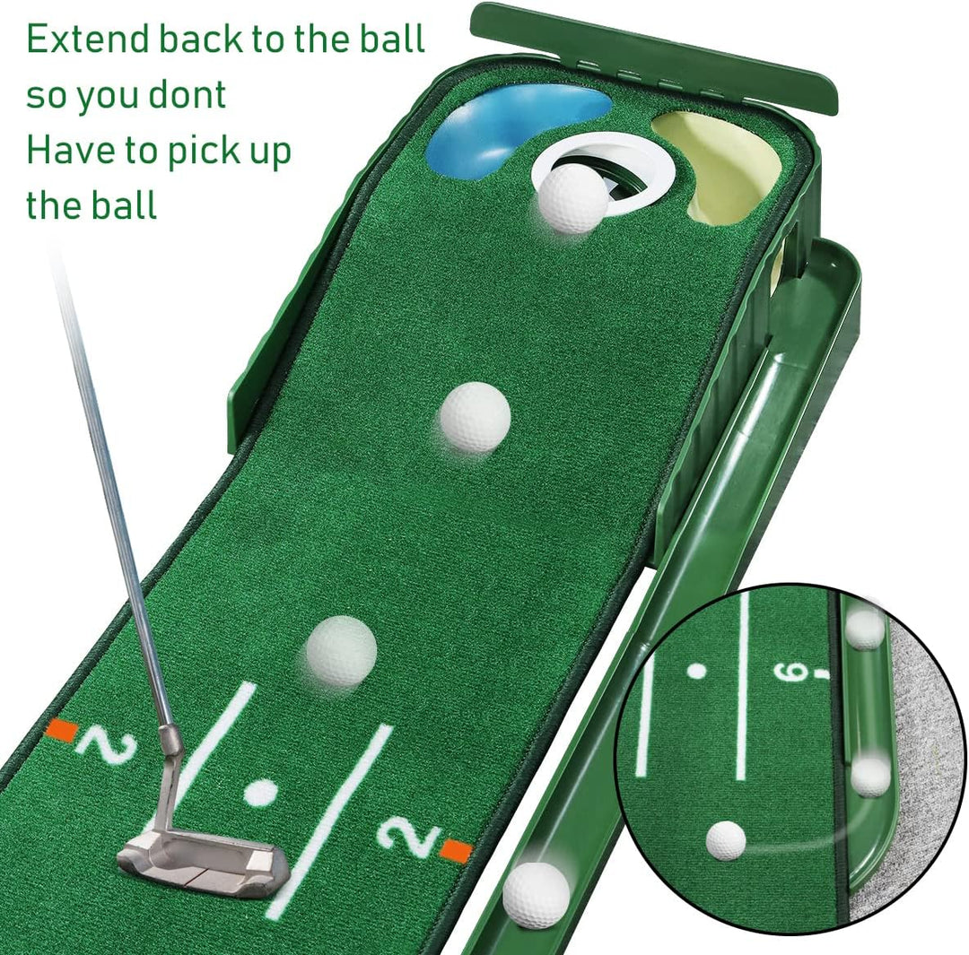 Putting-Grün, Indoor-Matte Mit Ballrücklauf und 3 Löchern, Golf-Trainingsausrüstung für Zuhause oder