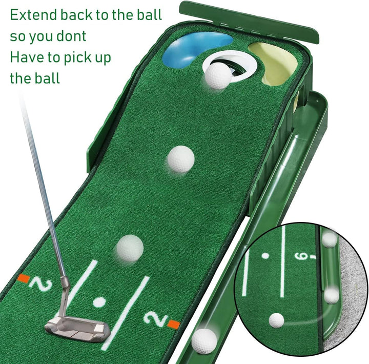 Putting-Grün, Indoor-Matte Mit Ballrücklauf und 3 Löchern, Golf-Trainingsausrüstung für Zuhause oder