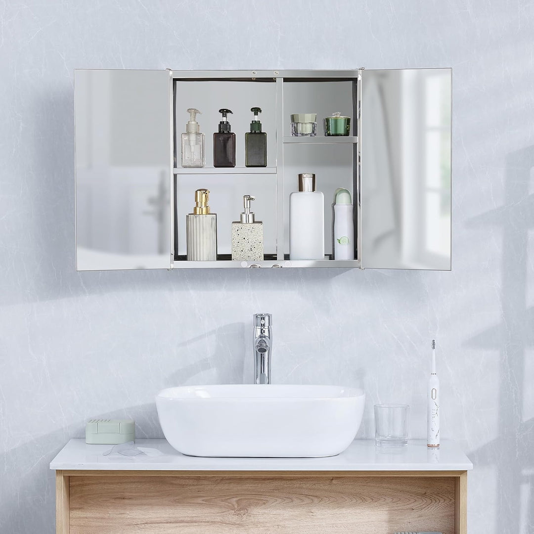 Vida Designs Tiano Badezimmer-Spiegelschrank, 2 Türen, Wandmontage, Edelstahl, moderner Aufbewahrung