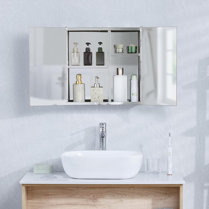 Vida Designs Tiano Badezimmer-Spiegelschrank, 2 Türen, Wandmontage, Edelstahl, moderner Aufbewahrung
