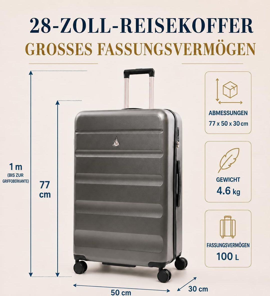 Aerolite Leichter Rollkoffer L, 100 l – Reisekoffer mit Rollen, TSA-Zahlenschloss &amp; robuster Hartsch