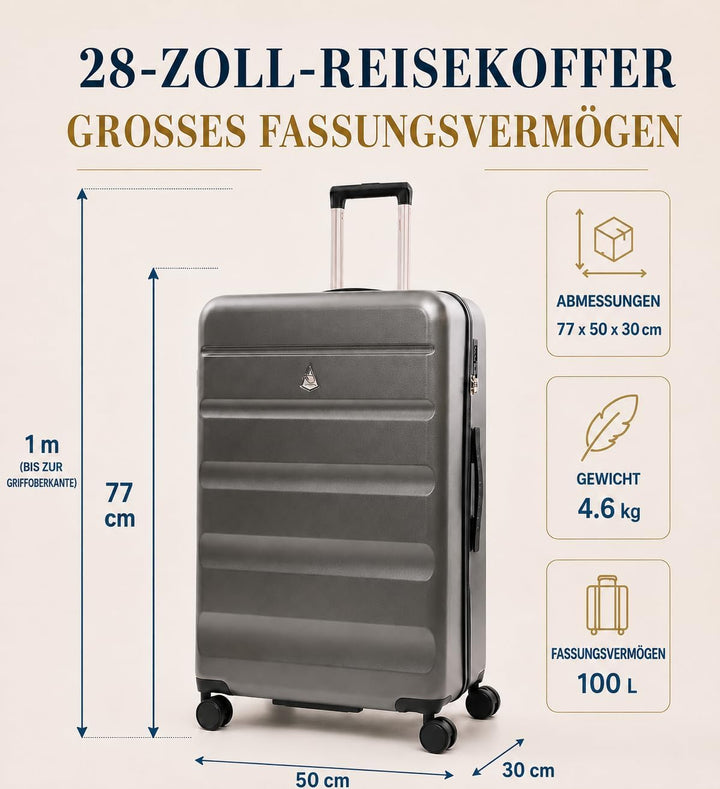 Aerolite Leichter Rollkoffer L, 100 l – Reisekoffer mit Rollen, TSA-Zahlenschloss &amp; robuster Hartsch