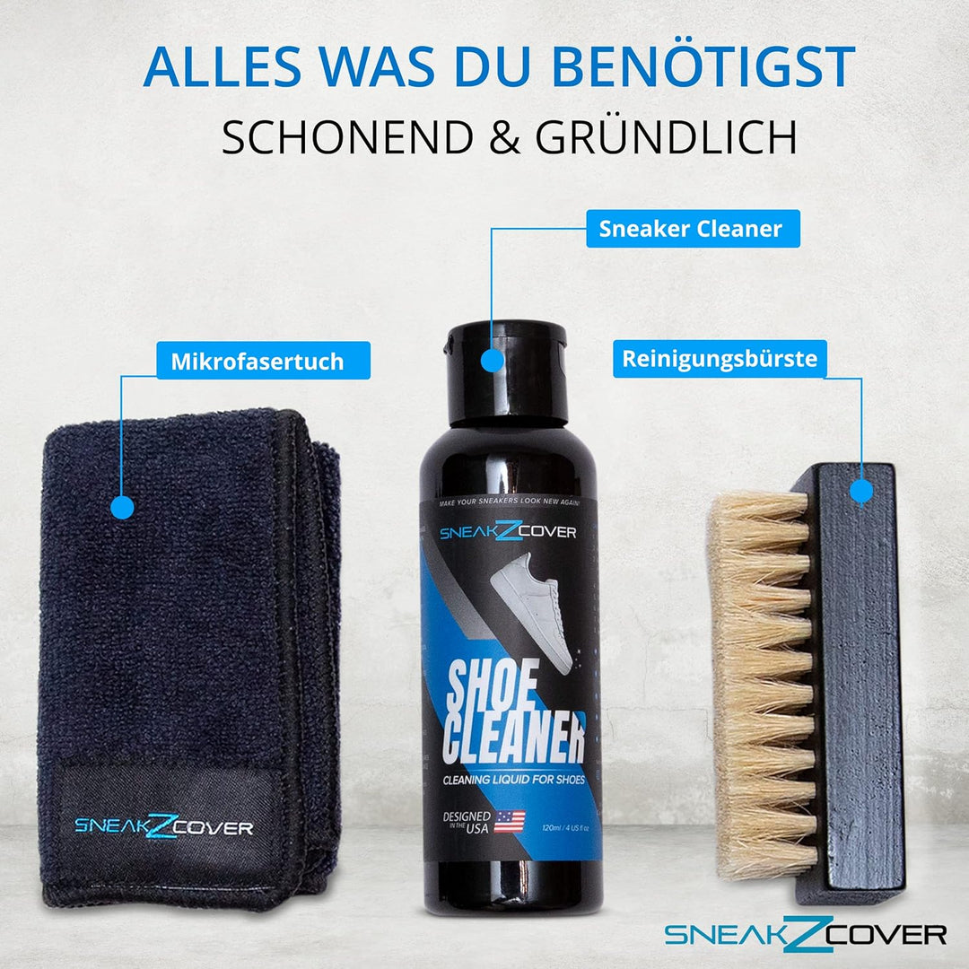 Sneaker Cleaner Set – Basic Schuhputzset inkl. hochwertiger Schuhreiniger, Schuhbürste, Mikrofasertu