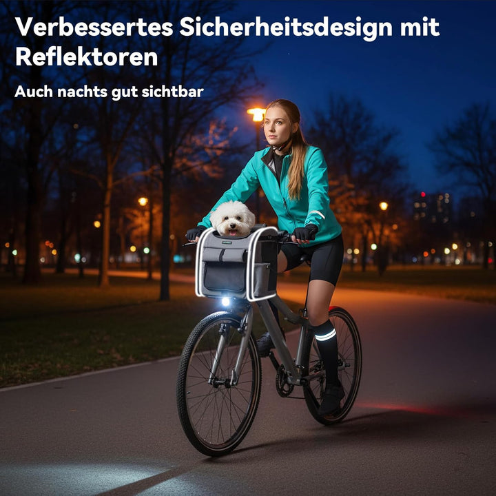 Hundekorb Fahrrad Vorne bis 10KG mit Robuste L-förmige Halterung Φ80mm, Faltbarer Atmungsaktiver Hun