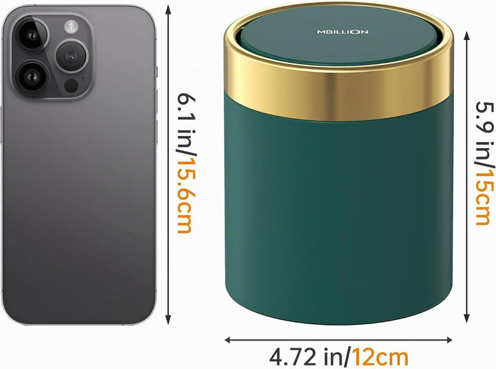 Mbillion Mini-Mülleimer mit Deckel, niedlicher Tisch-Mülleimer aus Metall, Edelstahl, 1,5 l, Abfalle