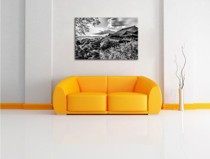 Pixxprint Monocrome, Majestätisches Japanisches Gebäude, Format: 100x70 auf Leinwand, 100x70