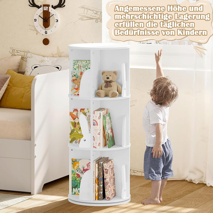 WOLTU Bücherregal Kinder, drehbares Kinderregal mit 3 Ebenen, Bücher Regal Kinderzimmer Wohnzimmer,