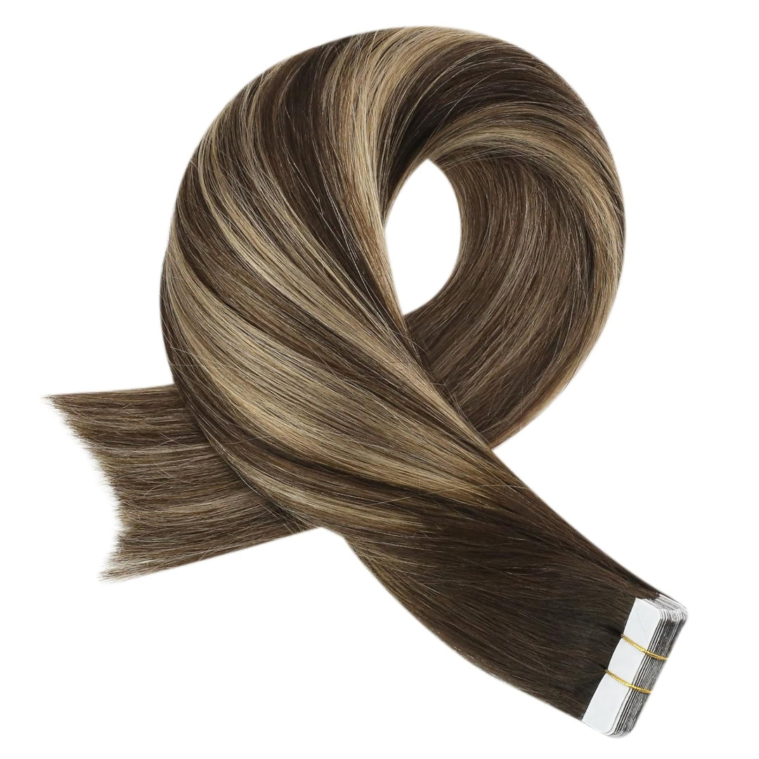 Moresoo Tape in Extensions Echthaar Balayage Braun Tape Extensions Echthaar Haarverlängerung 45 cm D