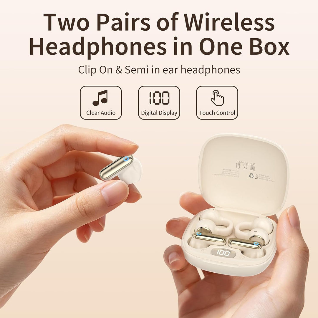 2-in-1 kabellose Ohrhörer-Set, Open-Ear Clip-On & Kurzschaft Halbin-Ear Ohrhörer-Kombo, Bluetooth 6.