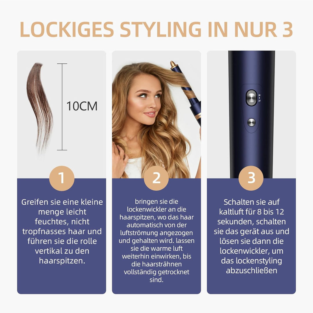 Homdigrk Air Styler Haarstyler 6-in-1,1300W Warmluftbürste Set Mit 110000 U/Min Haartrockner,Curly A