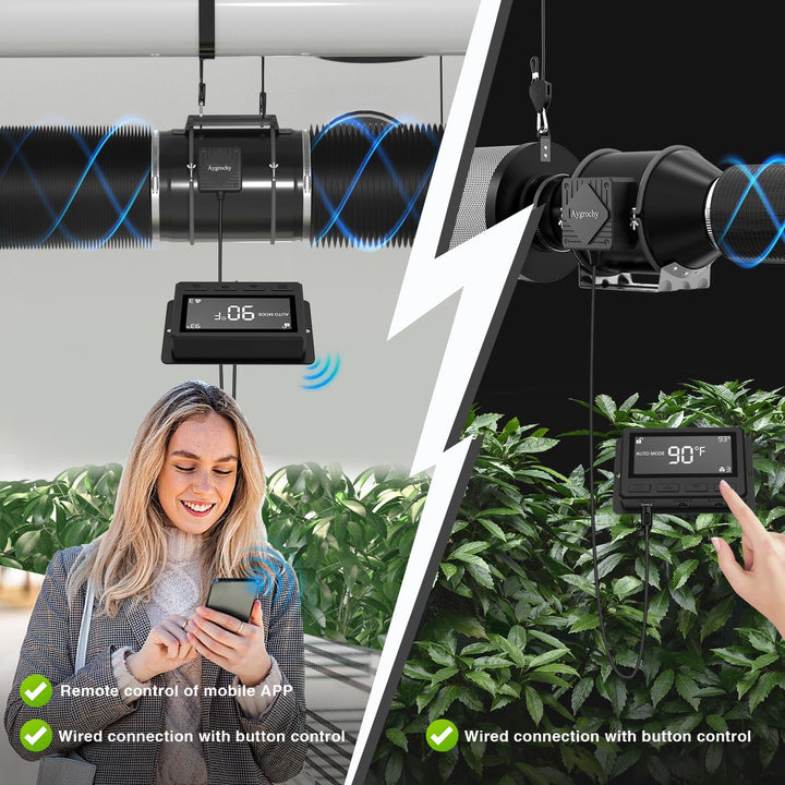 Aygrochy 100mm WiFi App Rohrventilator, EC-Motor 30W 363m³/h, 2800 U/min Abluftventilator mit Temper
