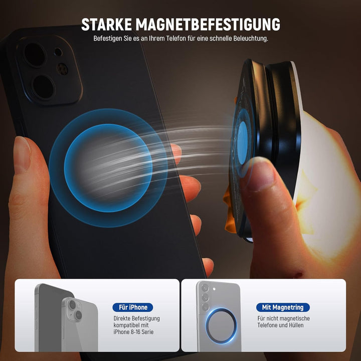 NEEWER Basics Magnetisches Selfie Licht Kompatibel mit iPhone MagSafe, Mini LED Tisch Telefonständer