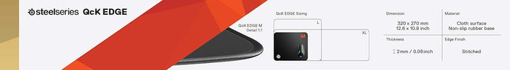 SteelSeries QcK Gaming-Mauspad, mittelgross, genähter Rand, extra langlebig, optimiert für Gaming-Se