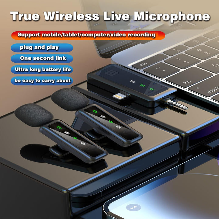 3-in-1-Lavaliermikrofon, kabelloses Mikrofon für iPhone, Android, iPad, für Videoaufnahmen, Streamin
