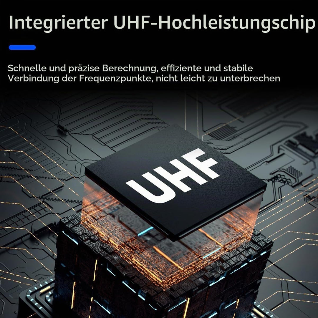 W IN-MIX Professionelles UHF-Funkmikrofonsystem, 4 Kanäle, 80 Meter Reichweite, mit Lavalier- und He