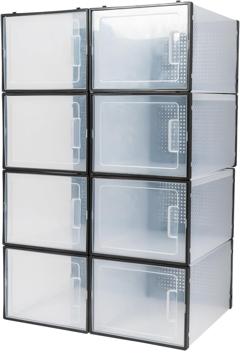 SABUIDDS Schuhboxen 8er Set Schuhkartons Kunststoffbox Stapelbar Transparent Aufbewahrungsbox mit De