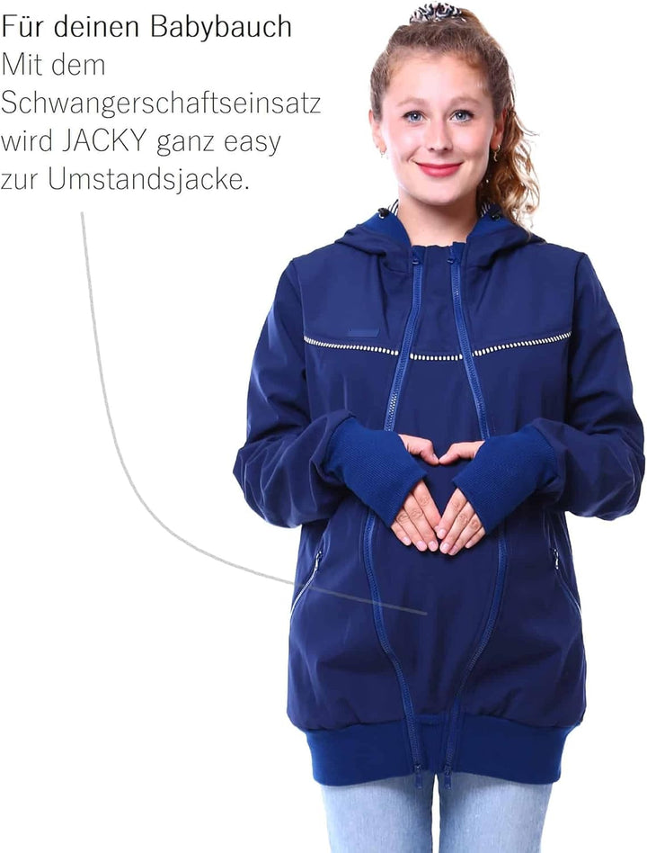 Viva la Mama 3in1 Softshell Tragejacke Baby Umstandsjacke Allwetter I JACKY S marine / Streifen, S m