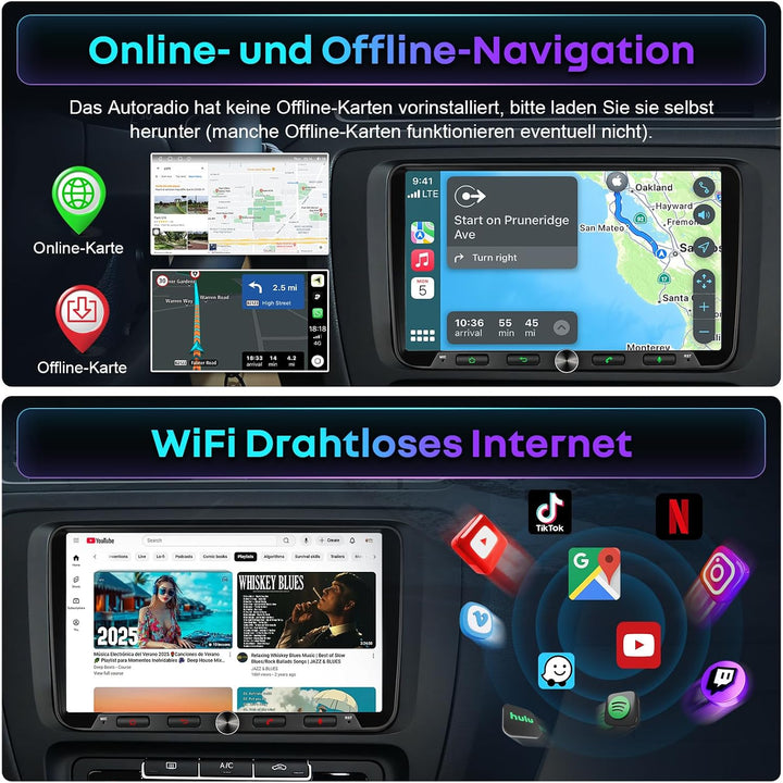 Android DAB Autoradio mit Bildschirm 8Core für VW Golf 5 6 T5 Polo 6R Caddy Skoda Seat Passat, 4G+64