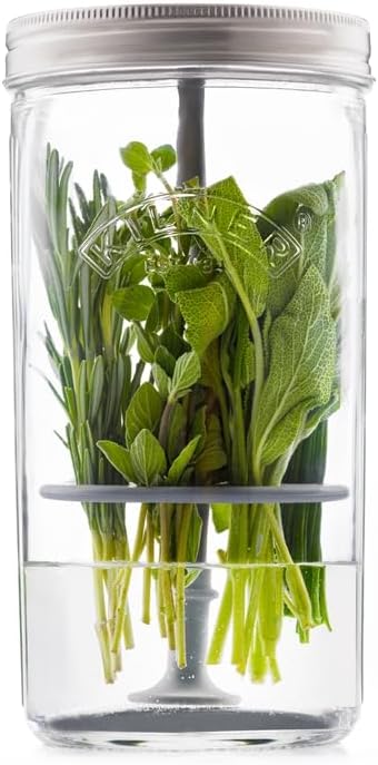 Kilner Kräuterbehälter-Set, hält Kräuter bis zu 3 Wochen frisch, 1 l Weithalsglas mit Edelstahldecke