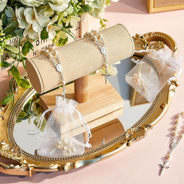 Junkin 30 Stück Taufrosenkranz Rosenkranz aus Acryl Elfenbeinfarbene Mini Fingertauf Rosenkränze Kun