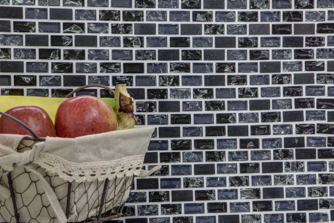 Mosaik Brick Crystal/Stein mix schwarz Glasmosaik Transluzent Transparent 3D, Mosaikstein Format: 15