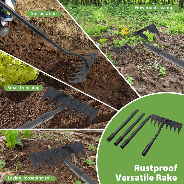 Garten Harke, 140cm Langer Griff, 8 Zinken Schwerlast Gartenrechen Metal Kohlenstoffstahl Garten Rec