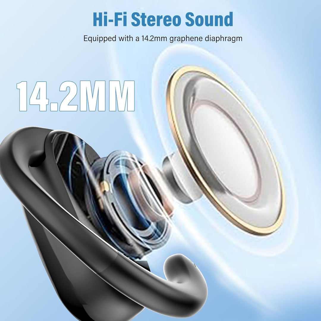 Open Ear Kopfhörer Sport, 2025 Bluetooth 5.4 Ohrhörer, Open Ear Headphones mit ENC, 58H Spielzeit, B