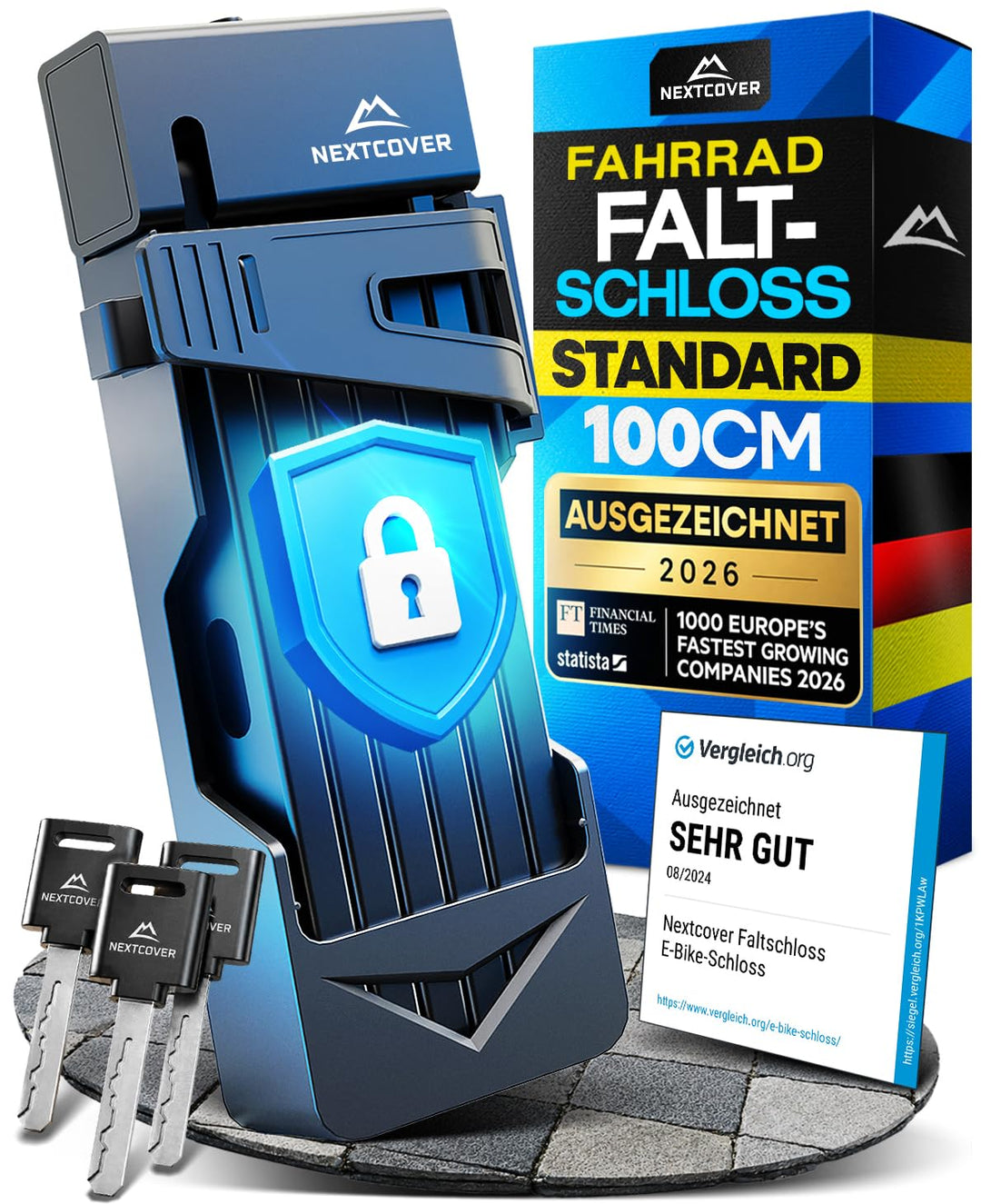 NEXTCOVER® Faltschloss Fahrrad - Das Original - mit SteelSecure-Technologie und 3 Schlüsseln I Robus