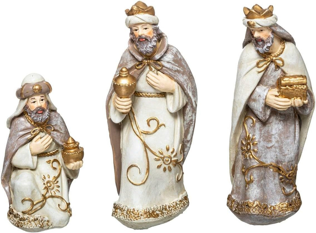 FEERIC CHRISTMAS Weihnachtskrippe mit 11 Krippenfiguren aus Harz H 25 cm cm Kinderbett und 11 Santon